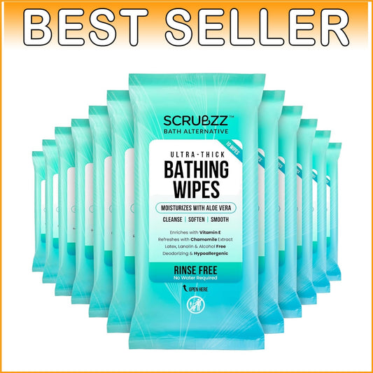 Extra Large No-Rinse Bath Wipes - 120 Disposable Cleansing Wipes for Adults