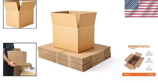 Easy Setup Medium Moving Boxes, 20-Pack - 18" x 14" x 12" Usable for All Packing
