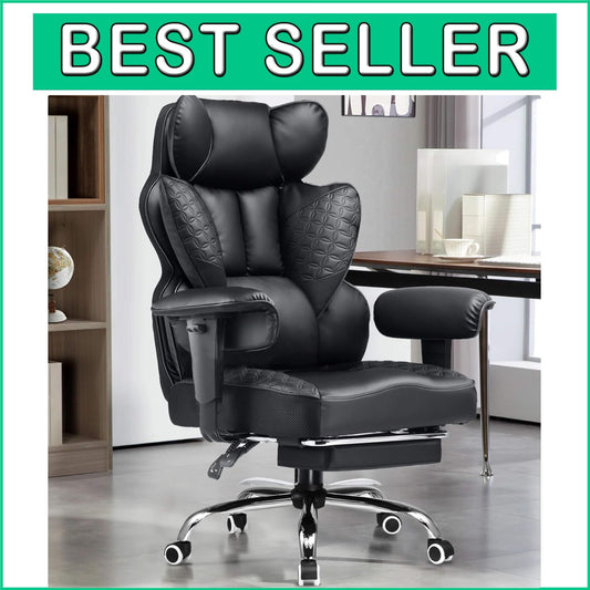 Deluxe 400lb Gaming Office Chair with Breathable Leather and Back Support Pillow