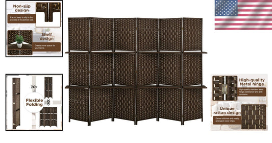 Elegant Brown Room Screen Divider - Foldable Privacy Partition with 6 Panels
