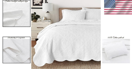 Elegant King Size 3 Piece Cotton Embossed Bedding Set - All Season Comfort