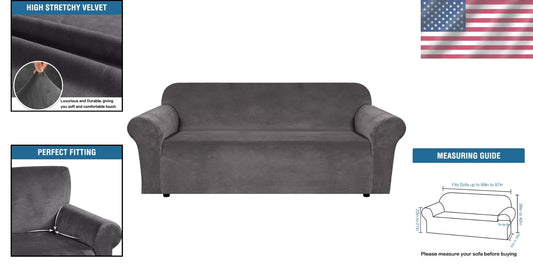 Extra Wide Velvet Sofa Covers (89"-97") - Non-Slip & Comfort Design in Gray