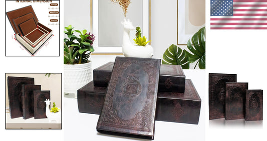 Set of 3 Vintage Decorative Book Boxes with Magnetic Closure - Antique Inspire