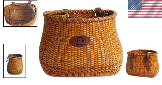Vintage Rattan Bicycle Basket with Cup Holder - Perfect for Beach Cruisers
