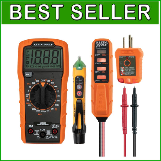 Battery-Powered Digital Multimeter with Flashlight & GFCI Receptacle Tester Kit
