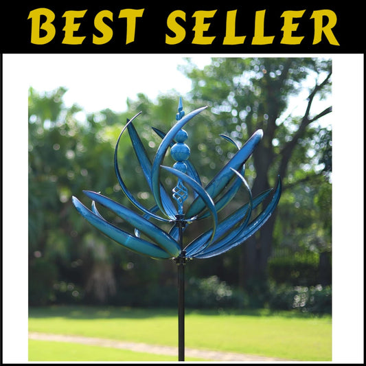 91" Extra Large Metal Wind Spinner with Lotus Design for Vibrant Garden Art