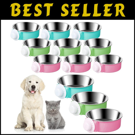 Practical 12 Piece Hanging Pet Bowls - Ideal for Dogs, Cats, and Small Pets