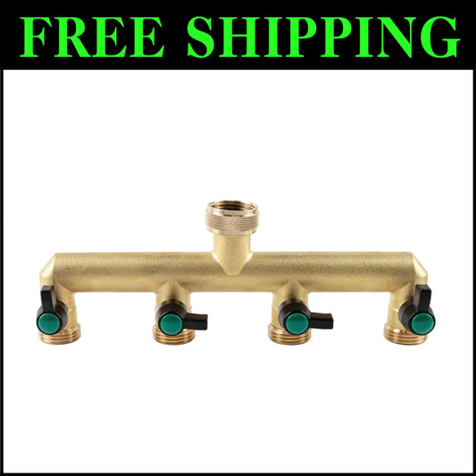 Versatile 4 Way Brass Hose Splitter with Independent Valves for Gardening