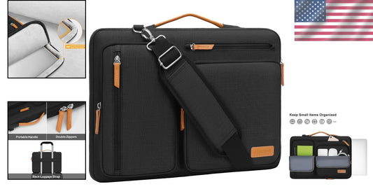 Elegant Black Laptop Shoulder Bag with Trolley Compatibility & 4 Zipper Pockets