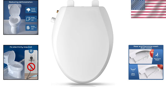 Elongated Bidet Toilet Seat With Quiet-Close Dual Nozzles & Adjustable Pressure