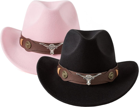 Fashionable Women's 2 Pack Cowboy Hats – Classic Faux Leather & Comfortable