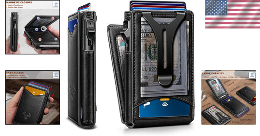 Functional Men's Wallet: Carbon Fiber Slim Wallet with Flipping Leather Case
