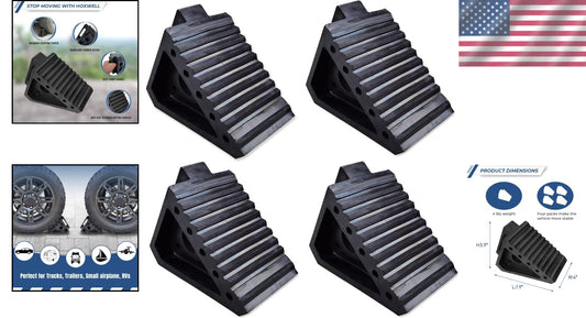 Durable Triangle Design Rubber Wheel Chocks - 4 Pack for Ultimate Stability