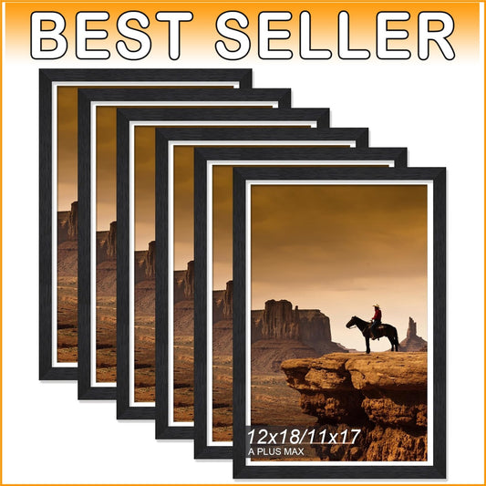 Elegant Set of 6 Black 12x18 Picture Frames with Stylish Wood Grain Finish