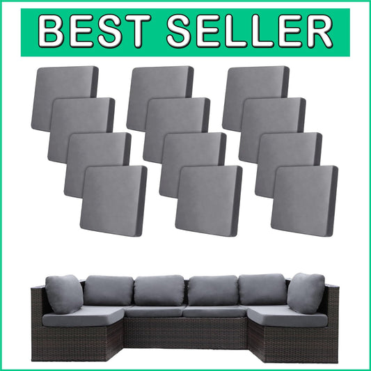 Elastic Slipcovers for Patio Sofa Cushions – 12 Stretch Covers in Classic Grey