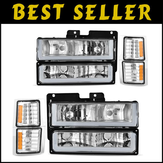 Dual LED Headlight Assembly with Corner Lights for 1994-1999 Chevy Pickup Trucks