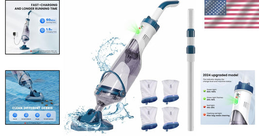 Rechargeable Handheld Pool Cleaner - 60 Min Runtime & Fast Charging for Easy Use