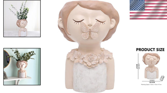 Cute Cartoon Girl Resin Flower Pot - Perfect for Succulents Indoors & Outdoors