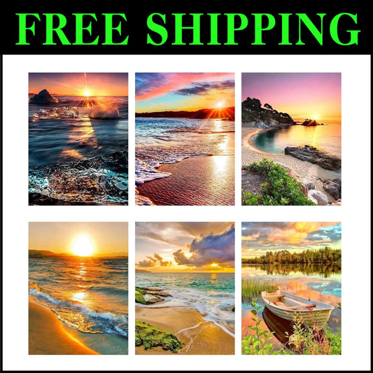 Ultimate 6 Pack 5D Diamond Painting Kits - Scenic Sunset Beach Art