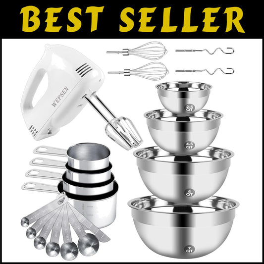 Versatile Electric Mixing Bowl Set - 200W Mixer with Dishwasher-Safe Attachments