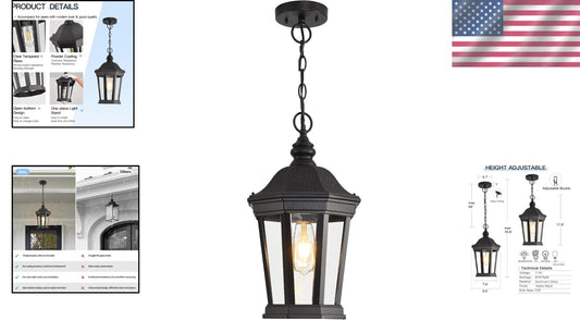 Classic 17.9" Height Adjustable Lantern - Weatherproof Hanging Light Fixture