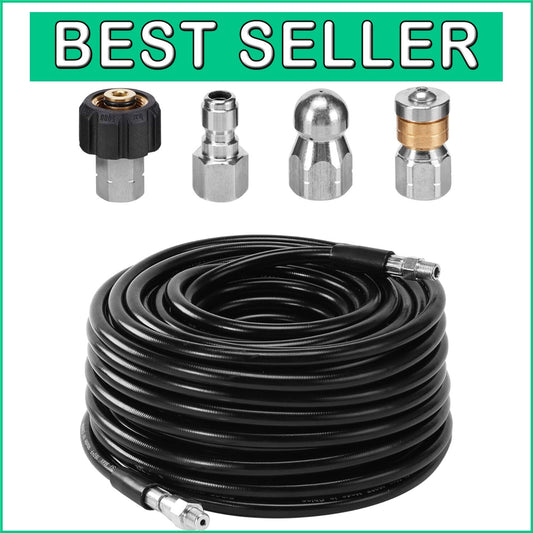 Versatile Pressure Washer Sewer Jetter Kit with 3 Nozzle Types - 1/4 Inch Hose