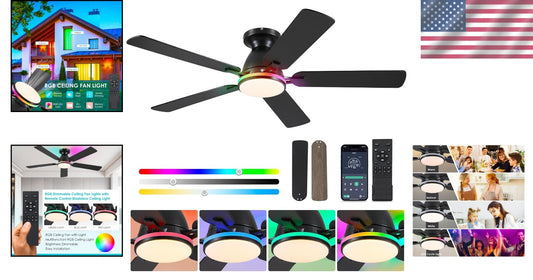 5-Blade Indoor Ceiling Fan: 52" Smart LED Light & Remote Controlled for Bedrooms