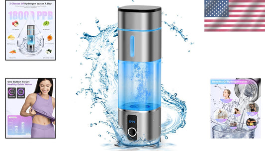 Ergonomic Hydrogen Water Bottle – 3000-6000 PPB Ionizer for Travel & Office Use