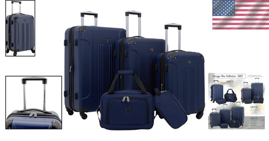 Navy Blue Chicago Hardside Expandable Luggage Set - 5 Pieces for Every Journey