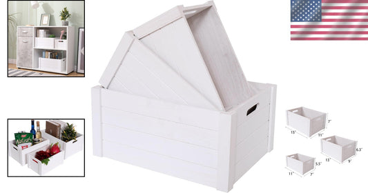 Extra Large Nesting Wooden Crates in Modern White – Decorative Storage Set