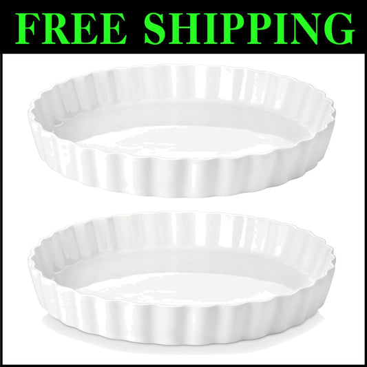 Durable Non-Stick 10-Inch Quiche and Pie Baking Dish - Set of 2 Elegant Pieces