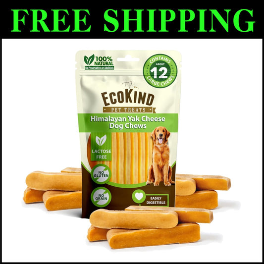 EcoKind Premium Gold Yak Cheese Chews for Large Breeds - 12 All-Natural Treats