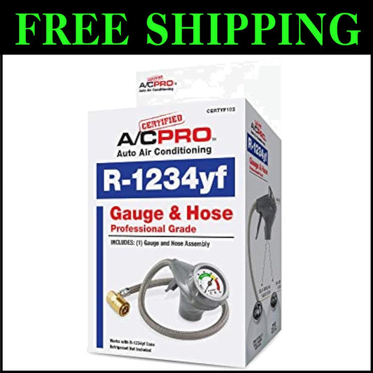 AC Pro Car Air Conditioner Recharge Kit - R1234YF Gauge & Quick-Connect Hose
