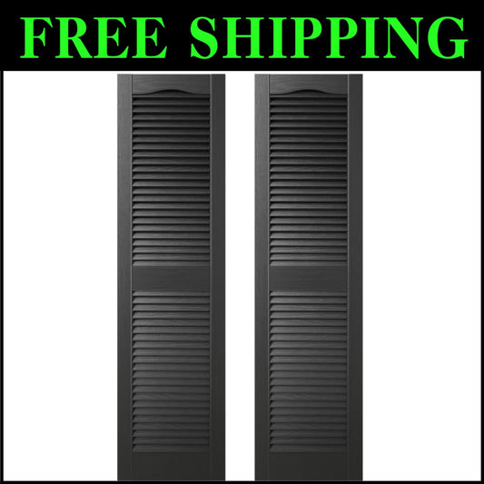 Classic Style 48 in. H Vinyl Shutters with Easy Install Spikes – Black Color