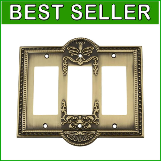 Antique Brass Triple Rocker Light Switch Cover - Elegant Greek Revival Style