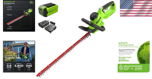 Lightweight 40V Cordless Hedge Trimmer - 24" Stainless Steel Blades Included