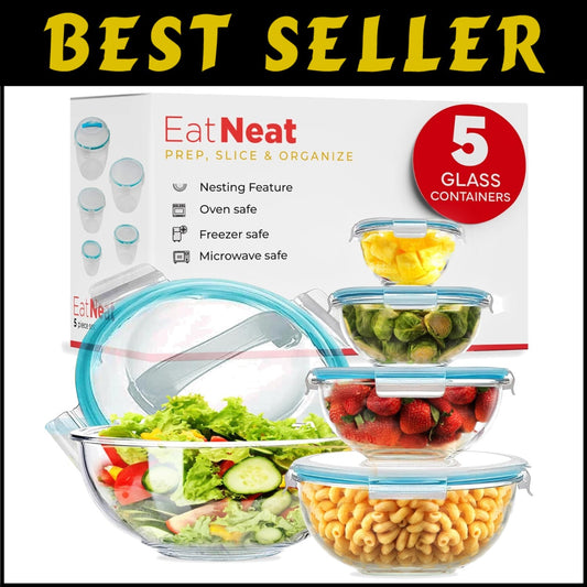 Versatile 5-Piece Glass Bowls with Locking Lids for Meal Prep & Storage