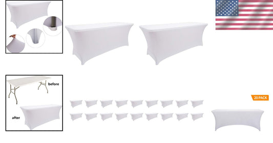 White Spandex 6ft Table Covers - 20pcs, Modern Style for Weddings and Events