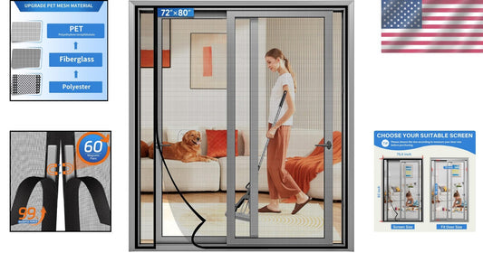 Upgraded PET Magnetic Screen Door - Insect-Proof & Pet Friendly - 72" x 80"
