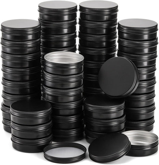 Compact Round 4 oz Matte Black Aluminum Tins - 48 Pack Storage for Crafts