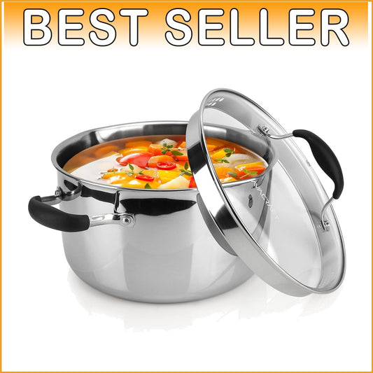 Durable 6 Qt Stainless Steel Stockpot with Easy Strainer Lid - Induction Safe