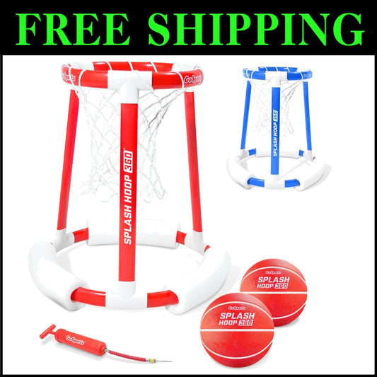 Splash Hoop 360 Floating Pool Basketball Game with 2 Balls & Pump - Choose Color