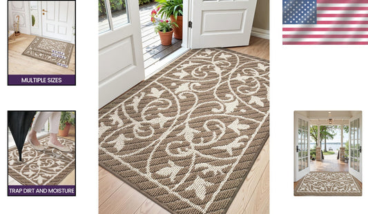 Machine Washable Non-Slip Entry Doormat 2'8" x 4' - Easy Care Floral Rug