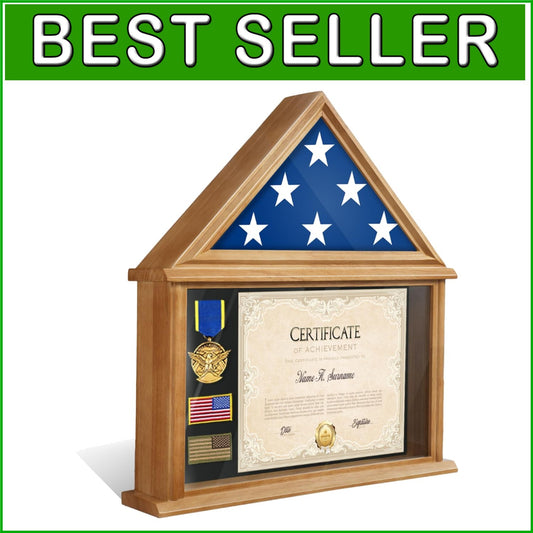 Veteran Honor Flag Display Box with Certificate Holder - Wall Mount or Tabletop