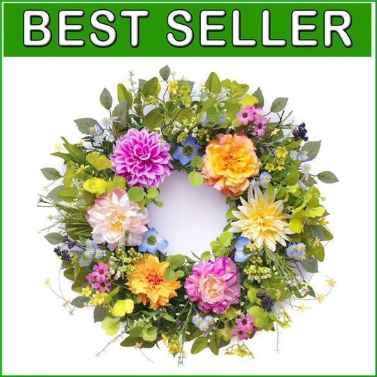 Durable Silk Spring Wreath with Peony & Dahlia - Perfect for Every Occasion