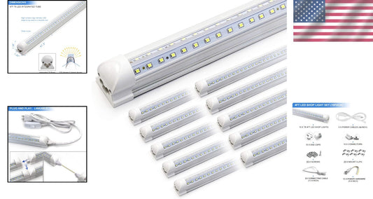 Versatile 4FT LED Tube Lights: 10-Pack, 40W, 6500K - Ideal for Garage & Office