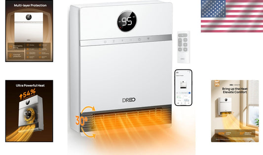 Efficient Indoor Space Heater: IP24 Wall Mount, Remote Control & Adjustable Temp
