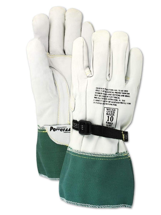 Premium Goatskin Leather Linesman Gloves, Size 9.5 - Adjustable Gauntlet Cuff