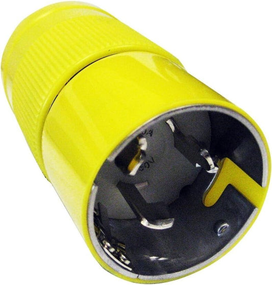 Durable Yellow 50A Locking Plug with Ribbed Grip for Marine Power Supply
