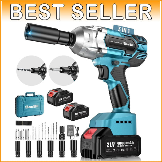 Durable 1/2" Cordless Impact Driver 479 Ft-lbs with Advanced Brake-Stop Function
